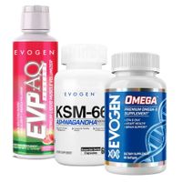 Ashwagandha EVOGEN KSM-66 - 60 Cap + Omega 3 Evogen - 90 Cap + EVP-AQ Evogen Glicerol - Watermelon