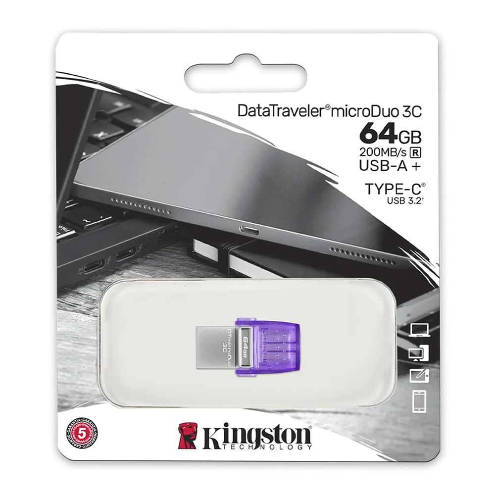 MEMORIA USB KINGSTON DATATRAVELER MICRODUO 3C 64GB USB 3.2 GEN 1 USB-C DTDUO3CG364GB