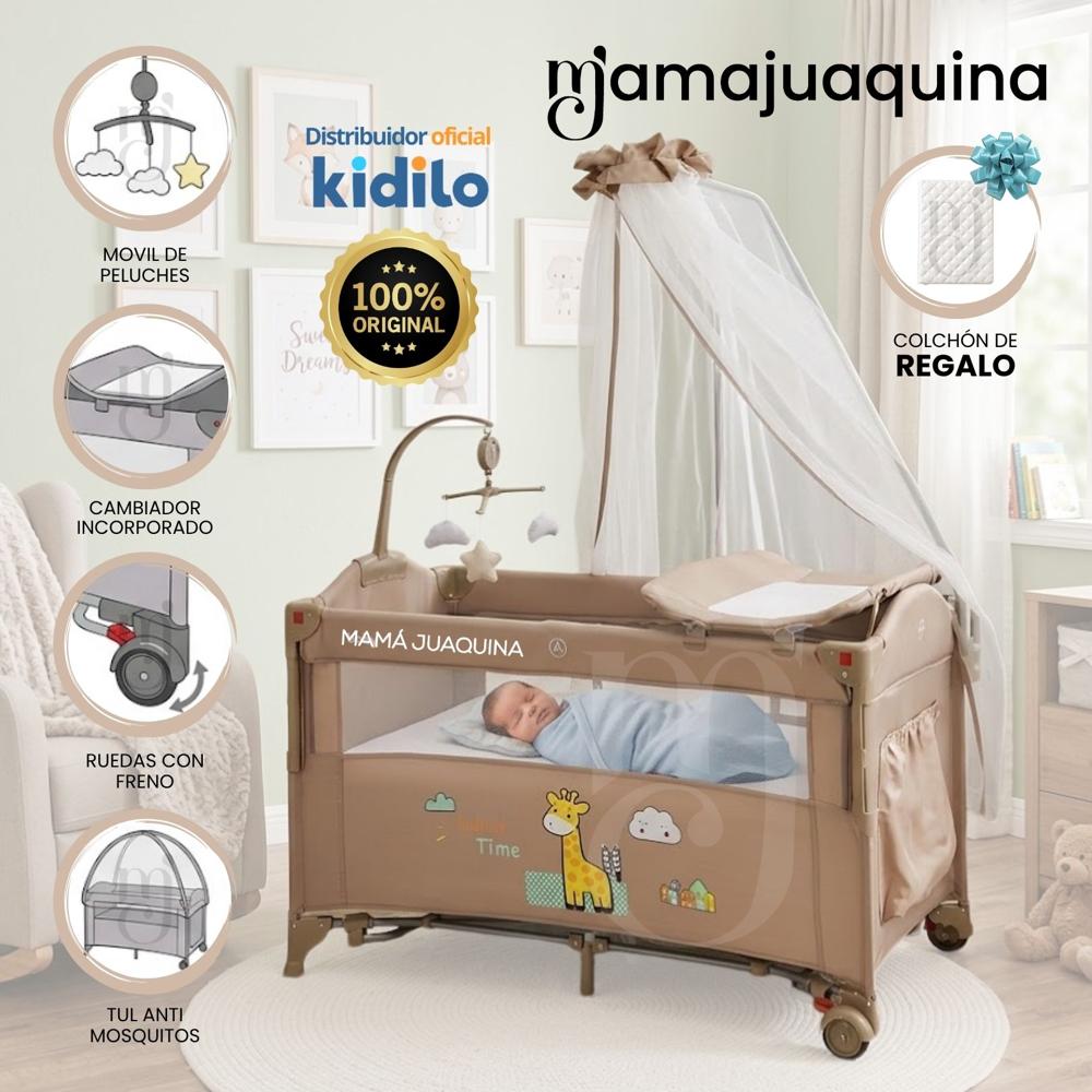 Cuna Colecho Corral BIANCA de Lujo Kidilo Beige con Colchón