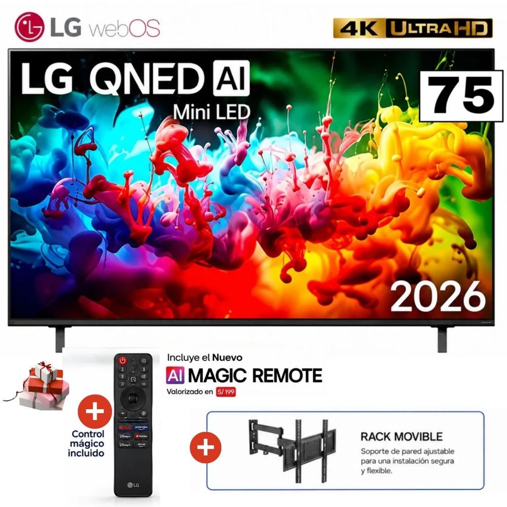 Televisor Smart TV 75'' LG QNED MiniLED UHD 4K WebOS 75QNED65BSA 2026 con Rack Movible