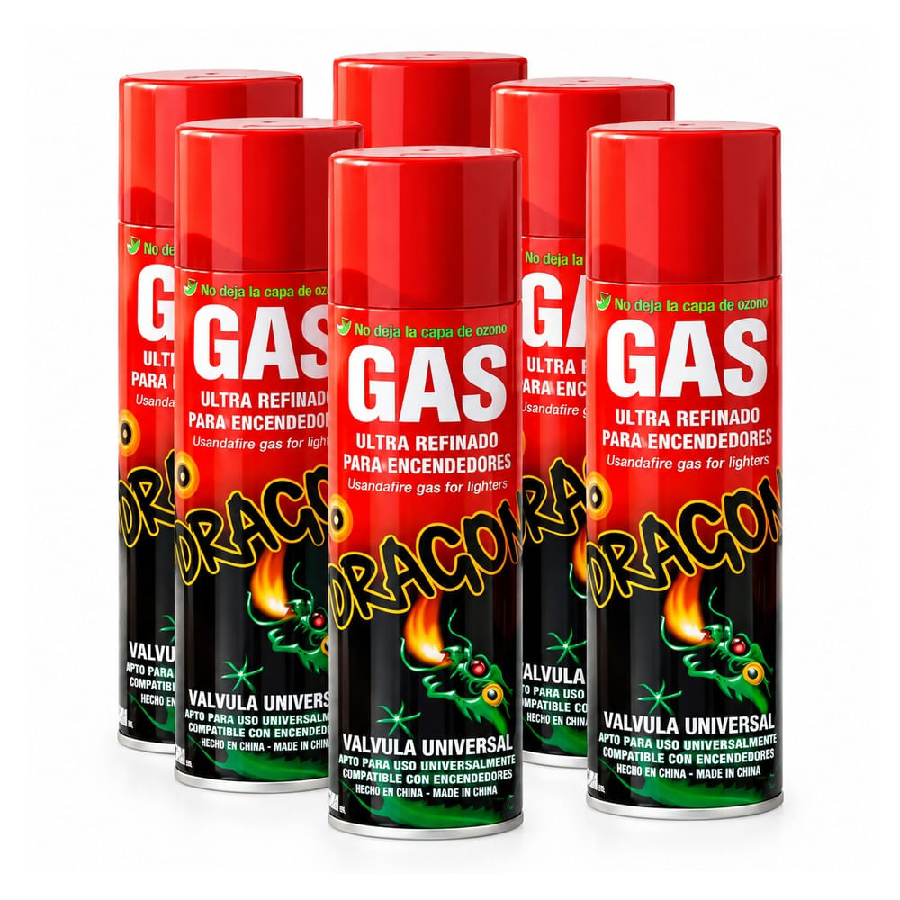Pack x6 Gas Butano Ultra Refinado Dracón 500 ml para Encendedores