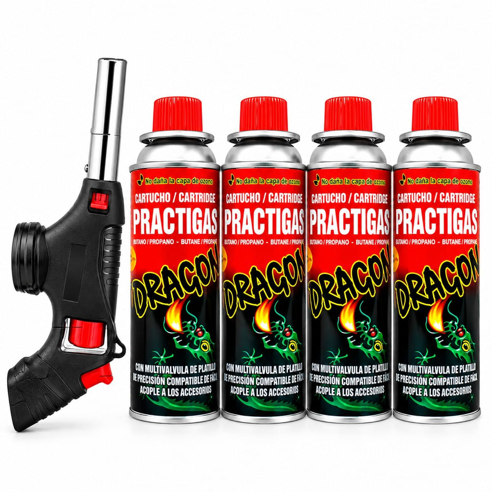 Kit Soplete Automático Multiuso Profesional Y 4 Cartuchos de Gas Butano