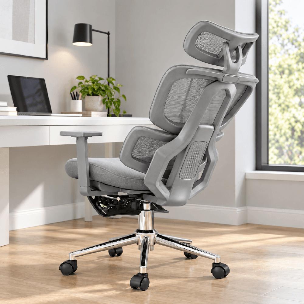 Silla Ergonómica Reclinable para Oficina con Soporte Lumbar y Reposacabezas Ajustable Gris