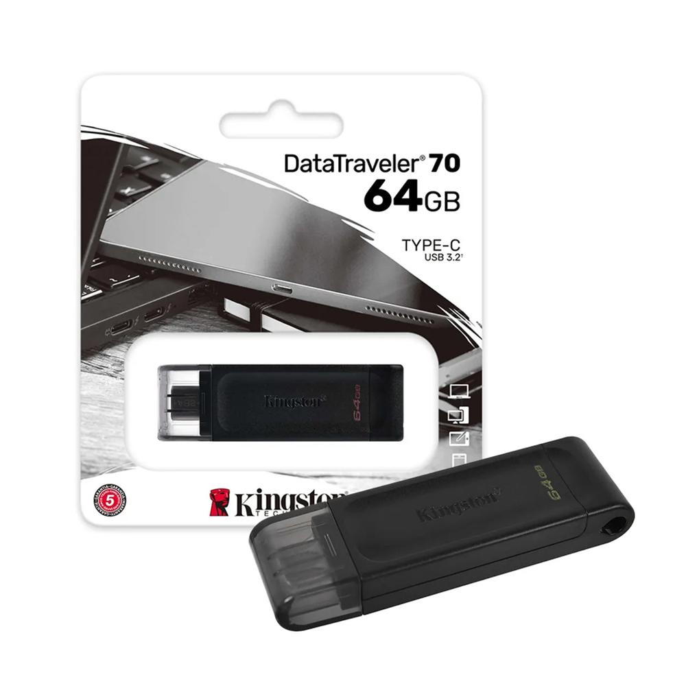 Memoria Kingston DataTraveler 70 Unidad flash USB-C 64GB de capacidad con velocidades USB 3.2 Gen 1