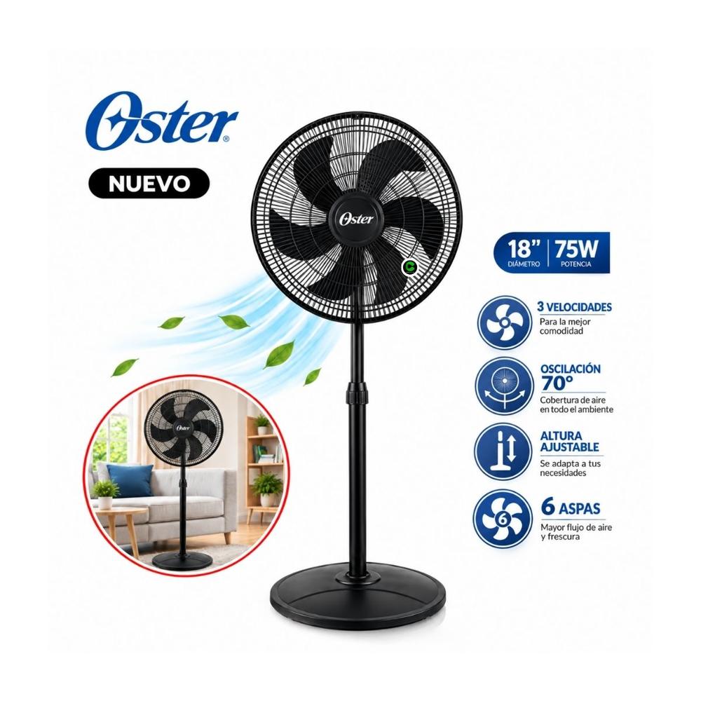 Ventilador Oster de Pedestal 18 Pulgadas 75 Watts 3 Velocidades EOSVELIST1631-6H