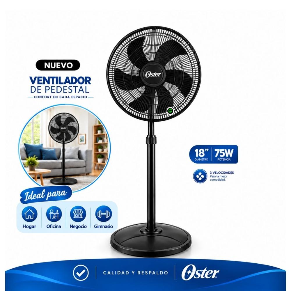 Ventilador Oster de Pedestal 18 Pulgadas 75 W 3 Velocidades EOSVELIST1631