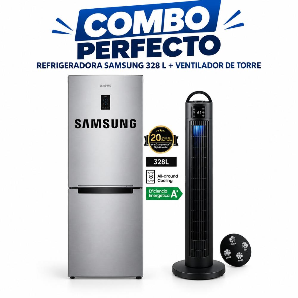 Refrigeradora Samsung Bottom Freezer 328L Rb33J3230Sape MAS VENTILADOR TORRE