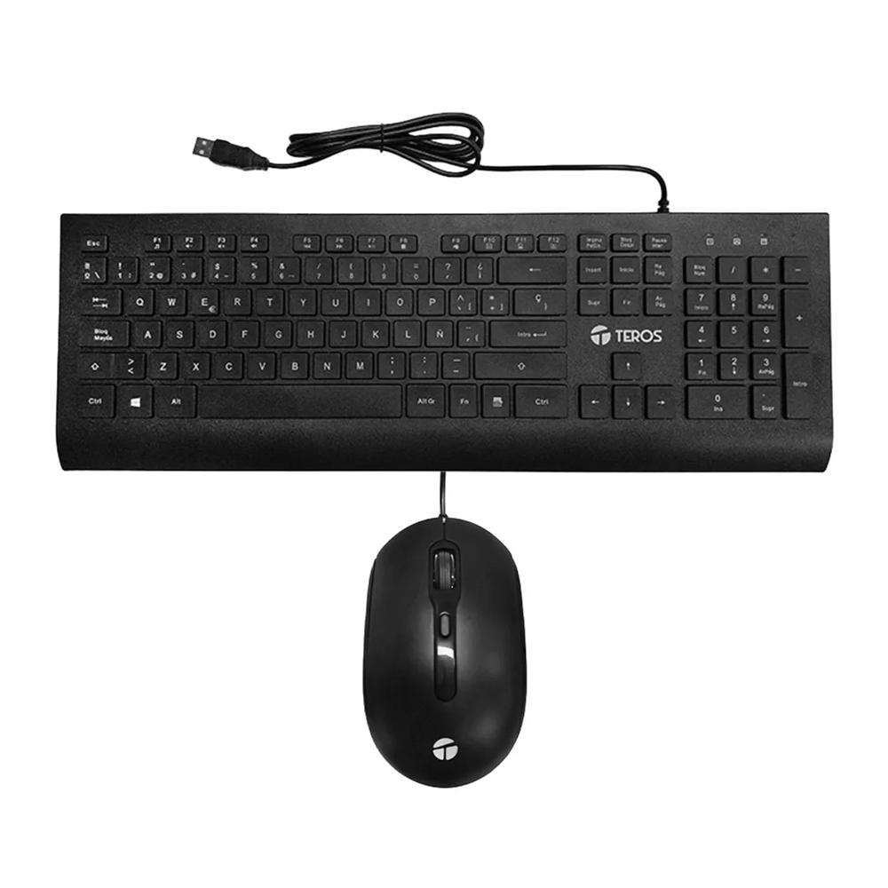 KIT TECLADO Y MOUSE TEROS TE-5010CS USB NEGRO 105 TECLAS 2000 DPI