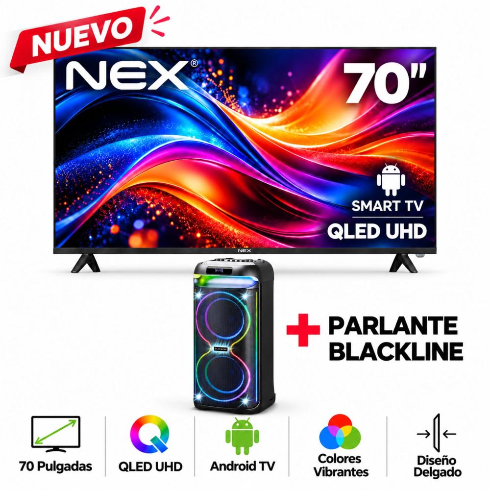 Televisor NEX QLED 70 4K ULTRA HD ANDROID TV TVQLED70S MAS PARLANTE
