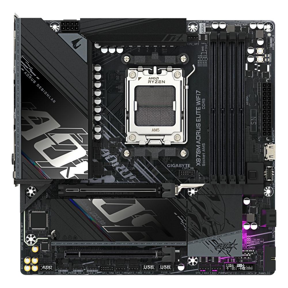 Placa Madre Gigabyte X870M Aorus Elite AM5 DDR5 Micro ATX Wi-Fi 7 Negra