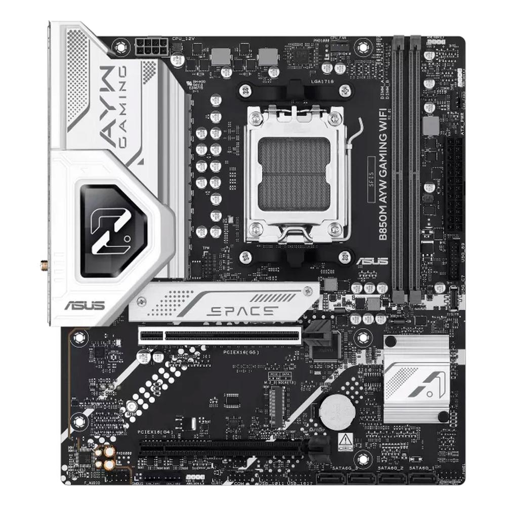 Placa Madre ASUS B850M AYW Gaming AM5 DDR5 Micro ATX Wi-Fi 6 Negra y Blanca