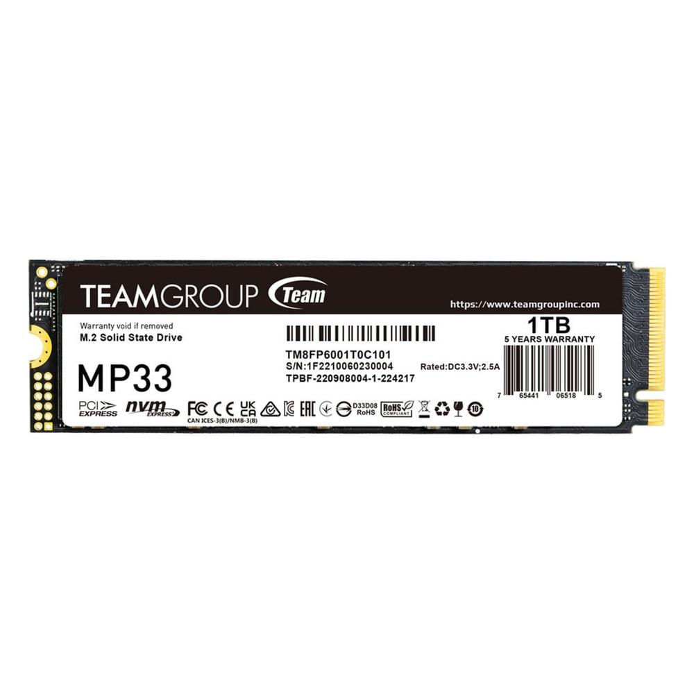 Disco Sólido SSD Teamgroup MP33 1TB NVMe PCIe 3.0 M.2 2280 Negro