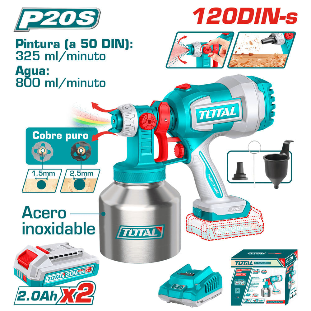 PISTOLA PINTAR 20V 800ML MIN 120DIN-S CAP 1000ML TANQUE METAL 2 - 2.0AH