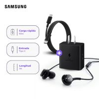 Cargador Samsung 60W con Cable USB-C 1 m y Audífonos AKG Negro