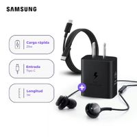Cargador Samsung 25W con Cable USB-C 1 m y Audífonos AKG Negro