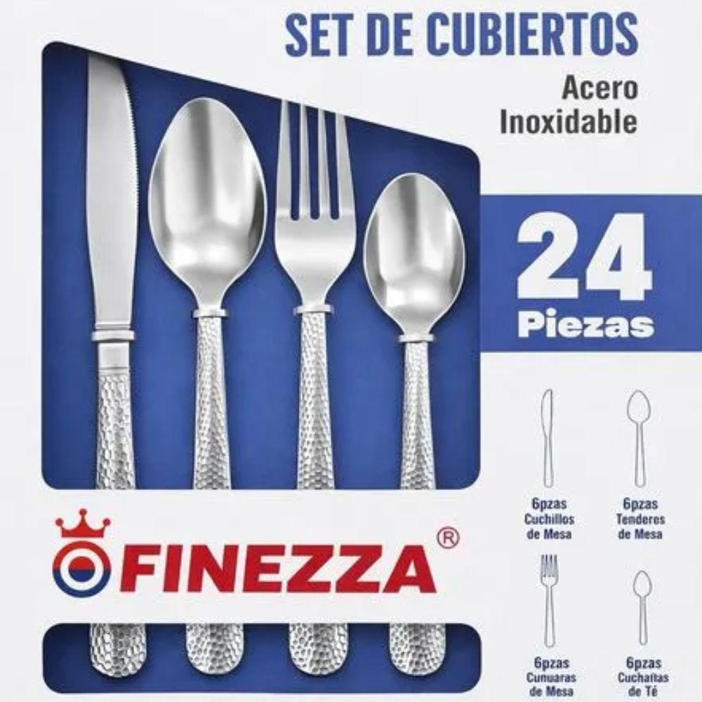 SET DE CUBIERTOS FINEZZA 24 PIEZAS ACERO INOXIDABLE TEXTURA LABRADA