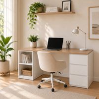 Escritorio De Melamina Blanco Con 3 Cajones 2 Repisas Muebleo.pe