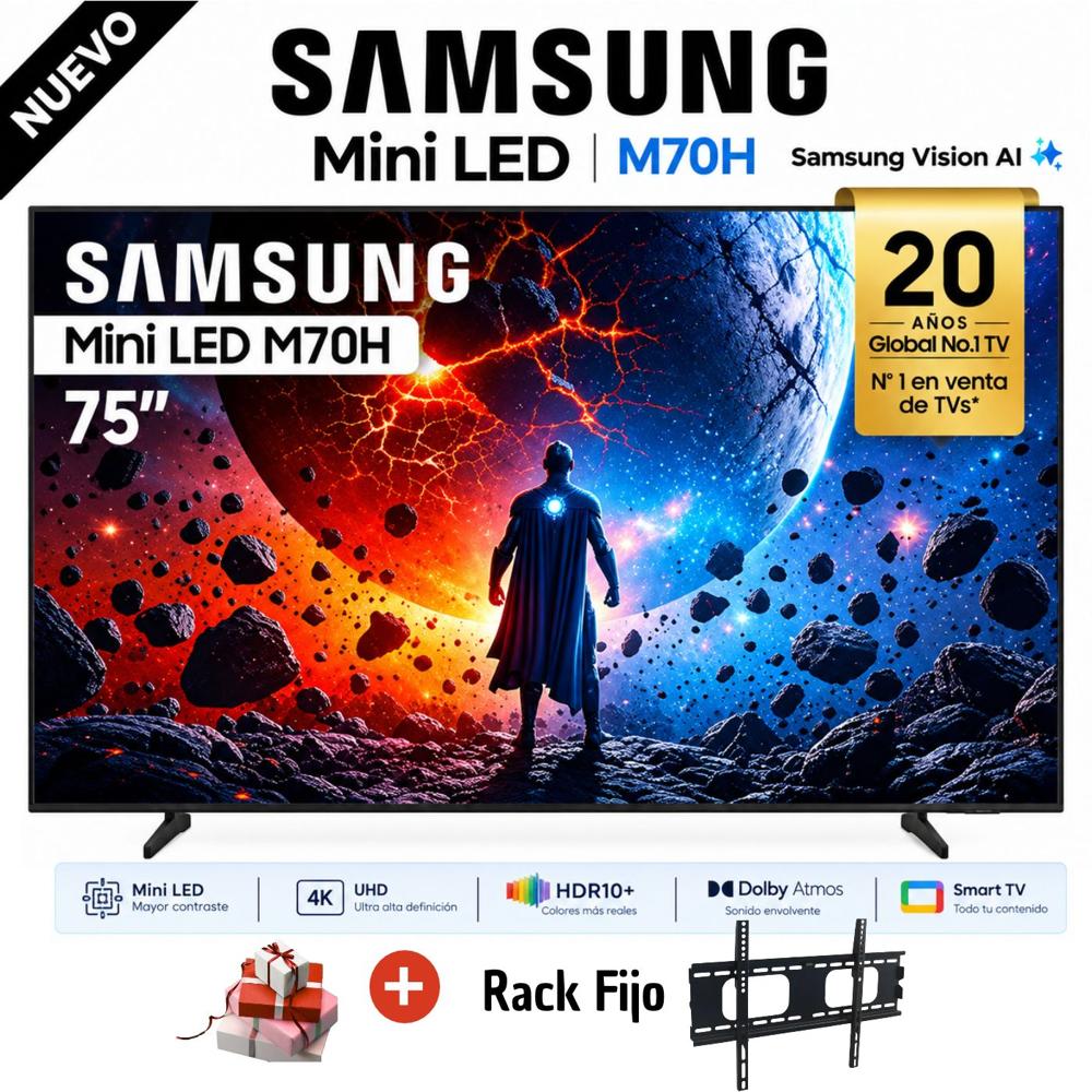 Televisor Samsung 75 Mini LED 75M70H Vision AI Smart TV 2026 y Rack Fijo