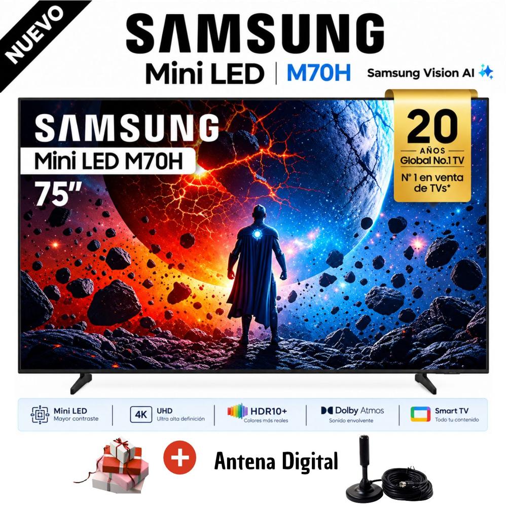 Televisor Samsung 75 Mini LED 75M70H Vision AI Smart TV 2026 y Antena Digital