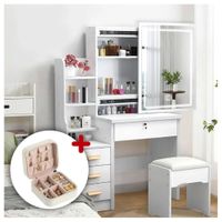 Tocador De Maquillaje Espejo Corredizo Espejo LUZ LED Regalo Joyero