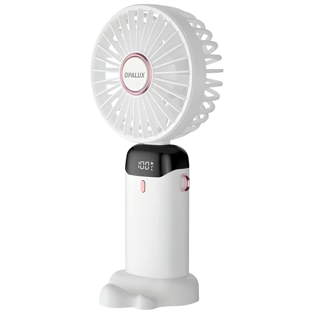 Ventilador recargable con soporte para celular blanco Opalux OP-HF36-BL