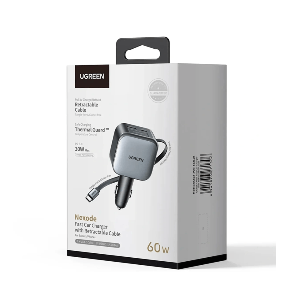 Cargador de Carro 3 Puertos con Cable 60W Ugreen Original