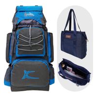 COMBO MOCHILA DE CAMPING N3 PLOMO-TURQUESA - BOLSO PUFFER XS JEAN