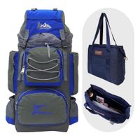 COMBO MOCHILA DE CAMPING N3 PLOMO-AZULINO - BOLSO PUFFER XS JEAN