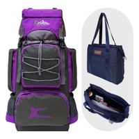 COMBO MOCHILA DE CAMPING N3 PLOMO-UVA - BOLSO PUFFER XS JEAN