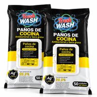 Pack x2 Paños Húmedos Antibacteriales Fresh Wash para Cocina Antigrasa 100 Unidades