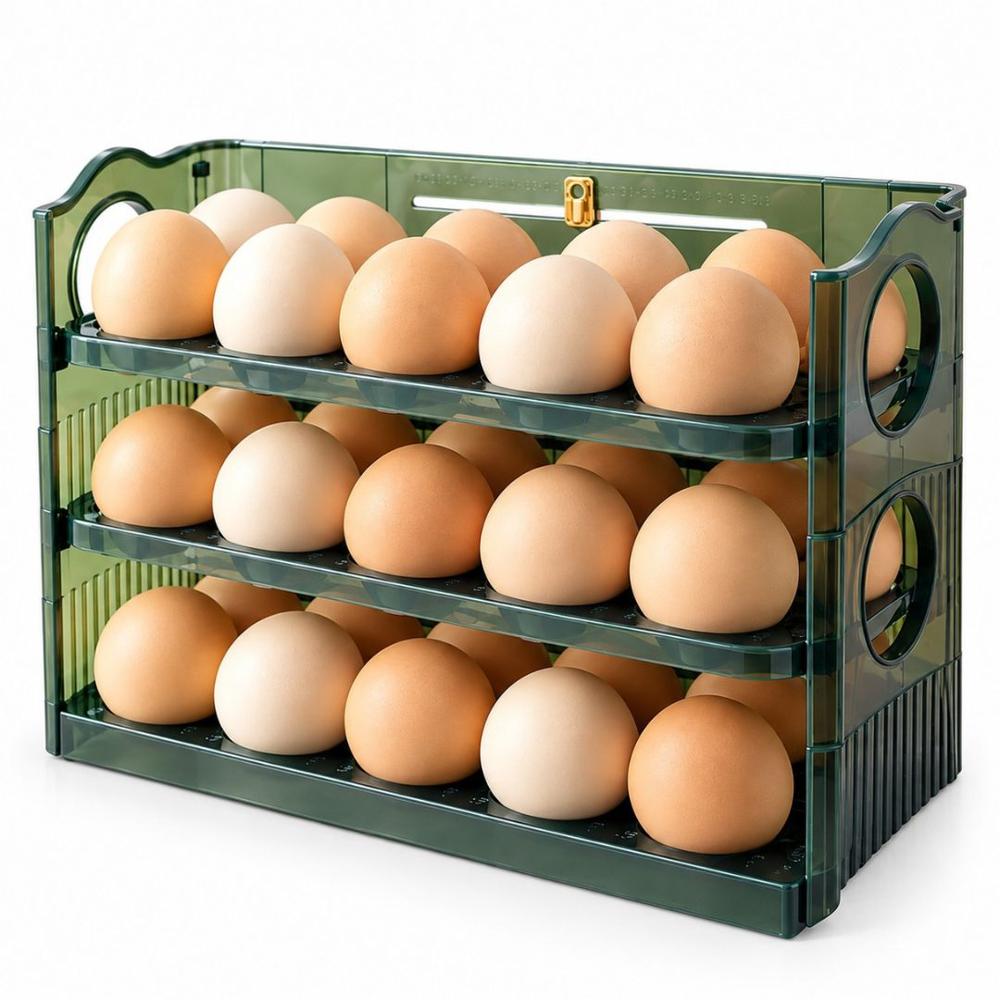 Organizador de Huevos Verde para Refrigeradora de 3 Niveles y 30 Unidades