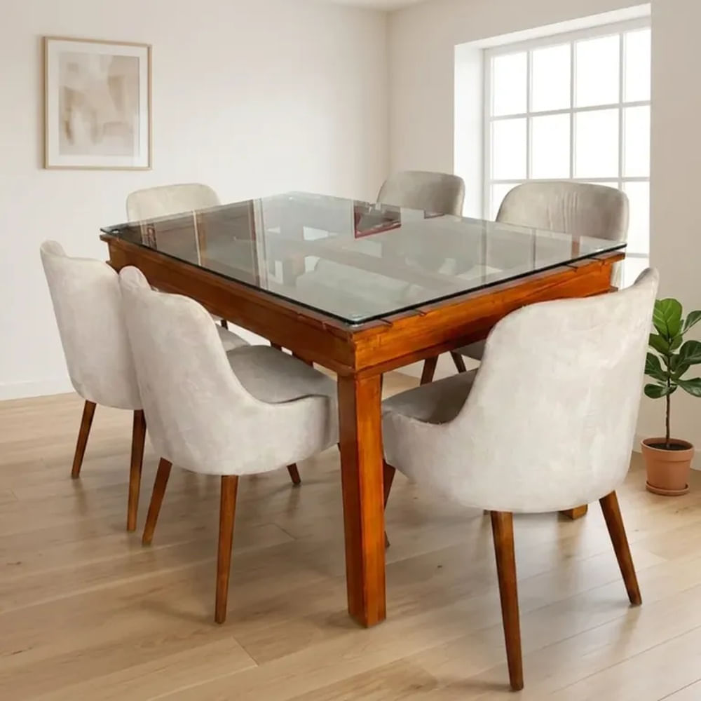 JUEGO DE COMEDOR MODELO VINTAGE DE 6 SILLAS MESA 150 CM COLOR NATURAL