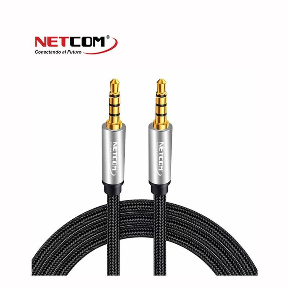 CABLE DE AUDIO Y MICROFONO PLUG 3.5MM A PLUG 3.5MM TRRS DE 1.80 METROS FORRADO EN NYLOM NETCOM