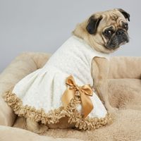VESTIDO PARA PERRO MASCOTA BLANCO CON ENCAJE PERLAS Y LAZO TALLA XS