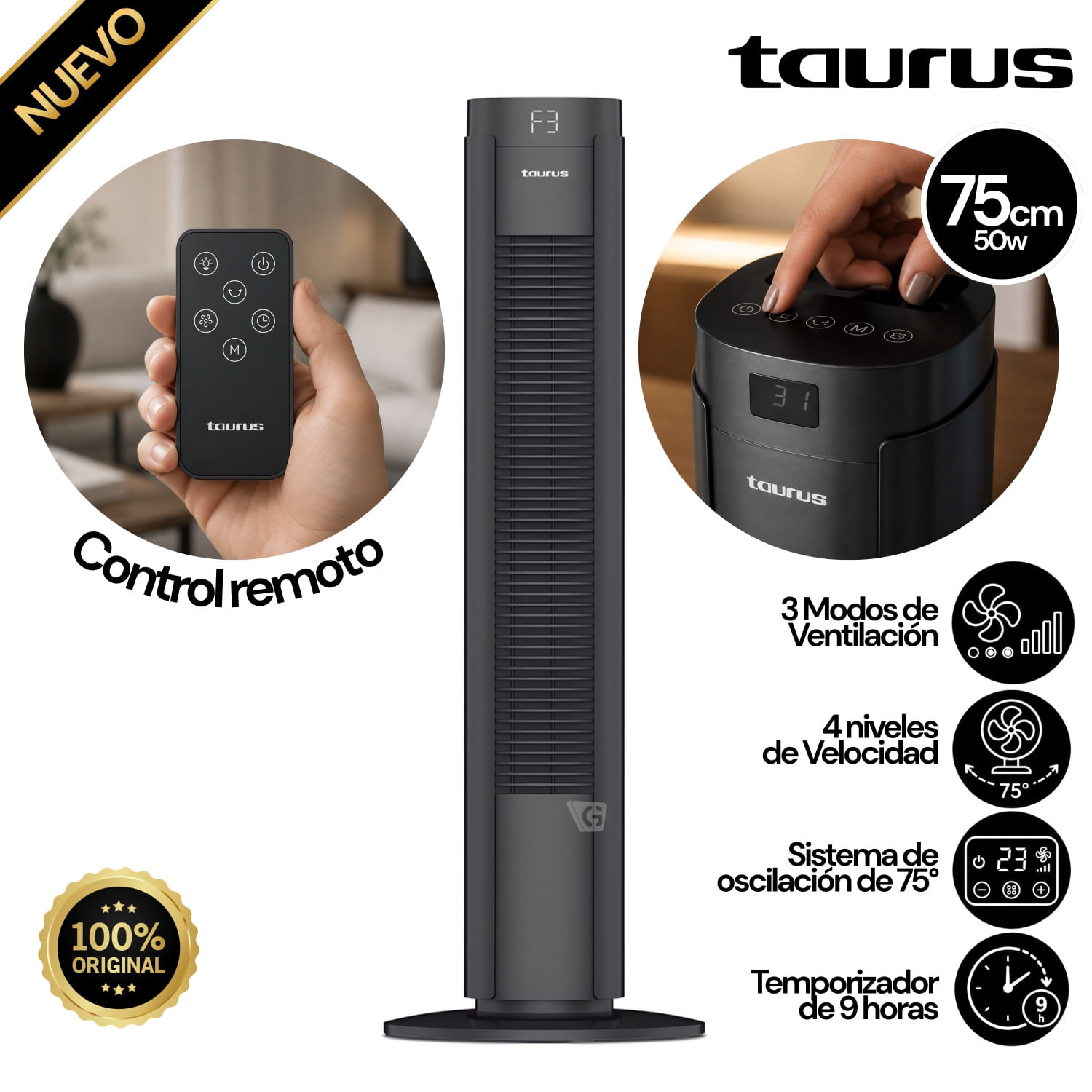 Ventilador de Torre Digital con Control Taurus New Babel 50W