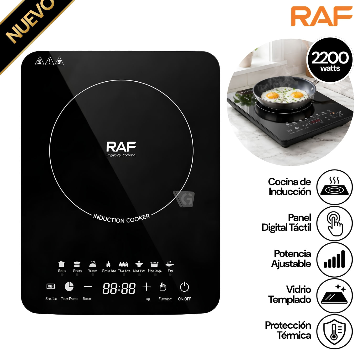 COCINA DE INDUCCIÓN RAF R.8104 1 HORNILLA PANTALLA LED 2200W