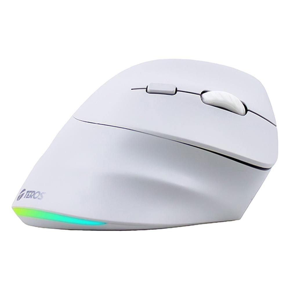 Mouse Vertical Inalámbrico Teros TE-1236S Bluetooth 2400 DPI RGB Blanco