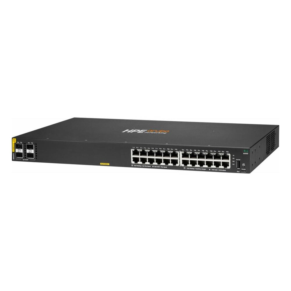 Switch Administrable HPE Aruba Networking CX 6000 R8N87B 24 Puertos Gigabit PoE 370W 4 SFP Negro