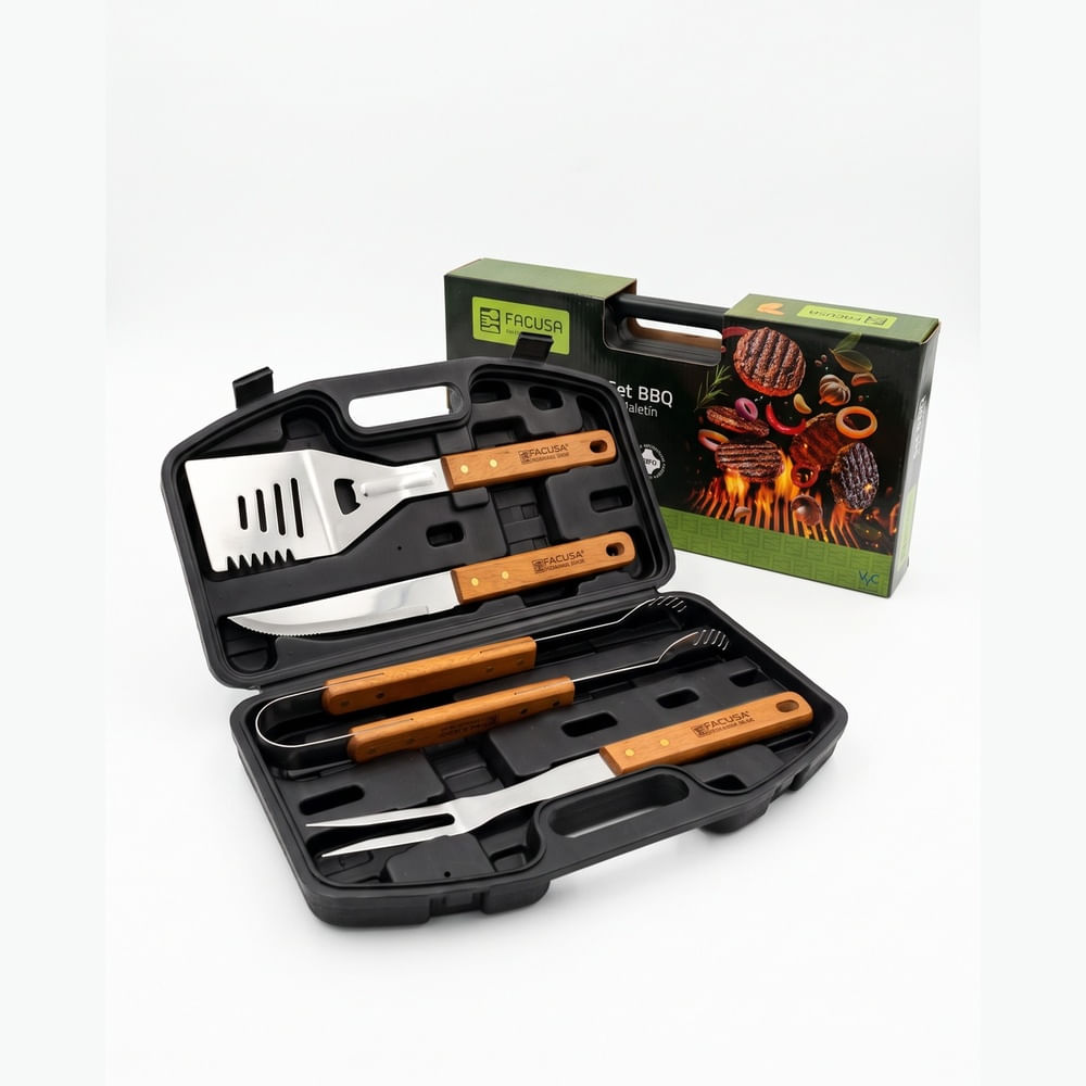 Set de Utensilios 4 Pzas Parrilla BBQ con Maletin