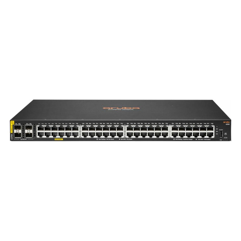 Switch Administrable HPE Aruba CX 6100 JL675A 48 Puertos Gigabit PoE 370W 4 SFP Plus Negro