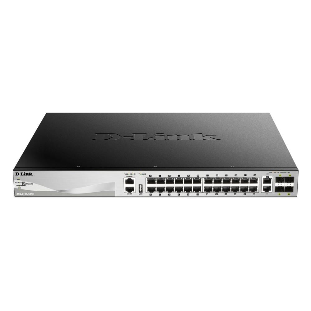 Switch Administrable D-Link DGS-3130-30PS 24 Puertos Gigabit PoE 370W 2 10GBASE-T 4 SFP Plus Negro