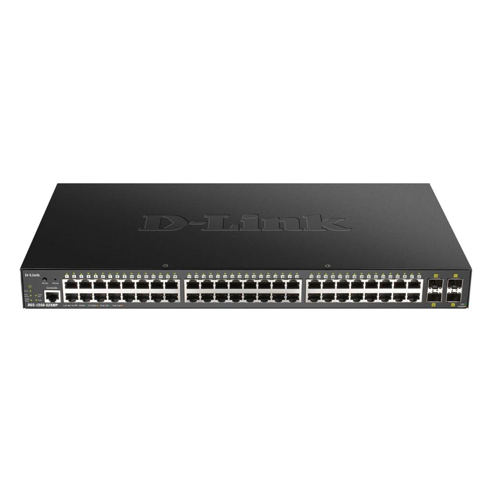 Switch Administrable D-Link DGS-1250-52XMP 48 Puertos Gigabit PoE 370W 4 SFP Plus Negro