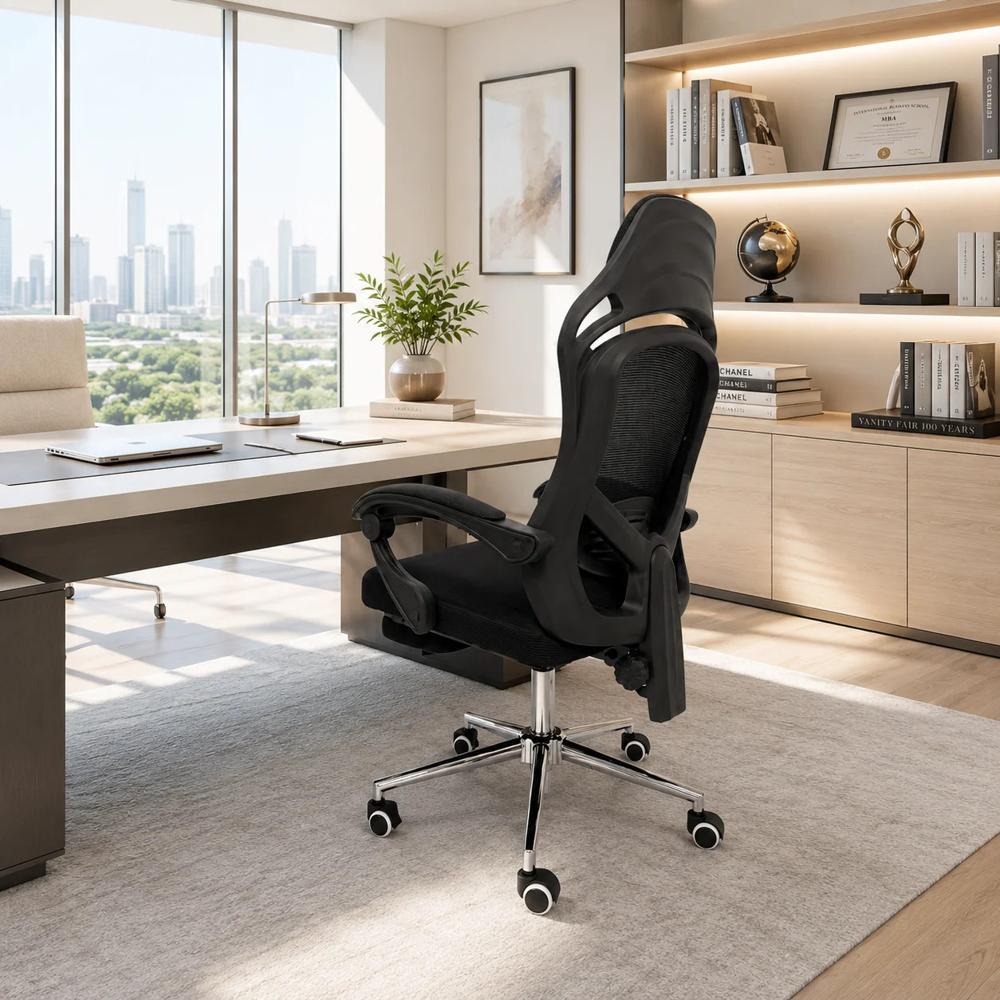 Silla de Oficina Reclinable con Reposapies Ergo -Negro