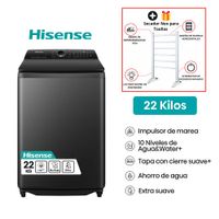 Lavadora Hisense 22kg Carga Superior WT5i2223DB - Negro -I- Secadora de Toallas