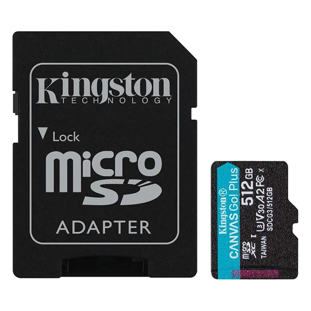 Tarjeta Micro SD Kingston Canvas Go Plus 512GB microSDXC UHS-I U3 V30 A2 con Adaptador SD