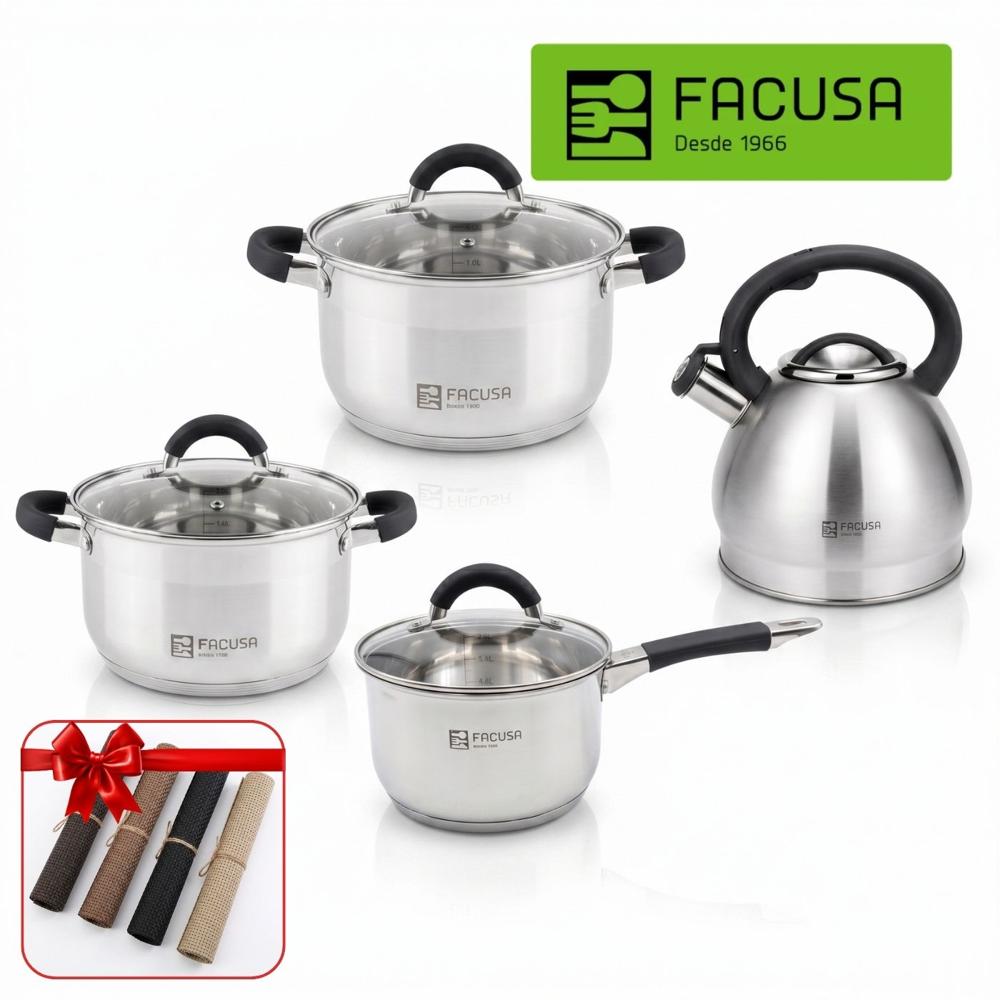 Juego De Ollas Misti Facusa 8 Piezas Con Tetera 3.5l  Negro + Regalo