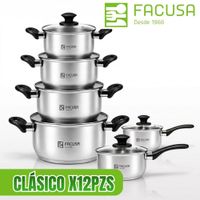 Juego De Ollas Acero Inox. 12pzs Con Tapa De Vidrio Templado