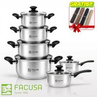 Juego De Ollas Acero Inox. 12pzs Con Tapa De Vidrio Templado + Regalo