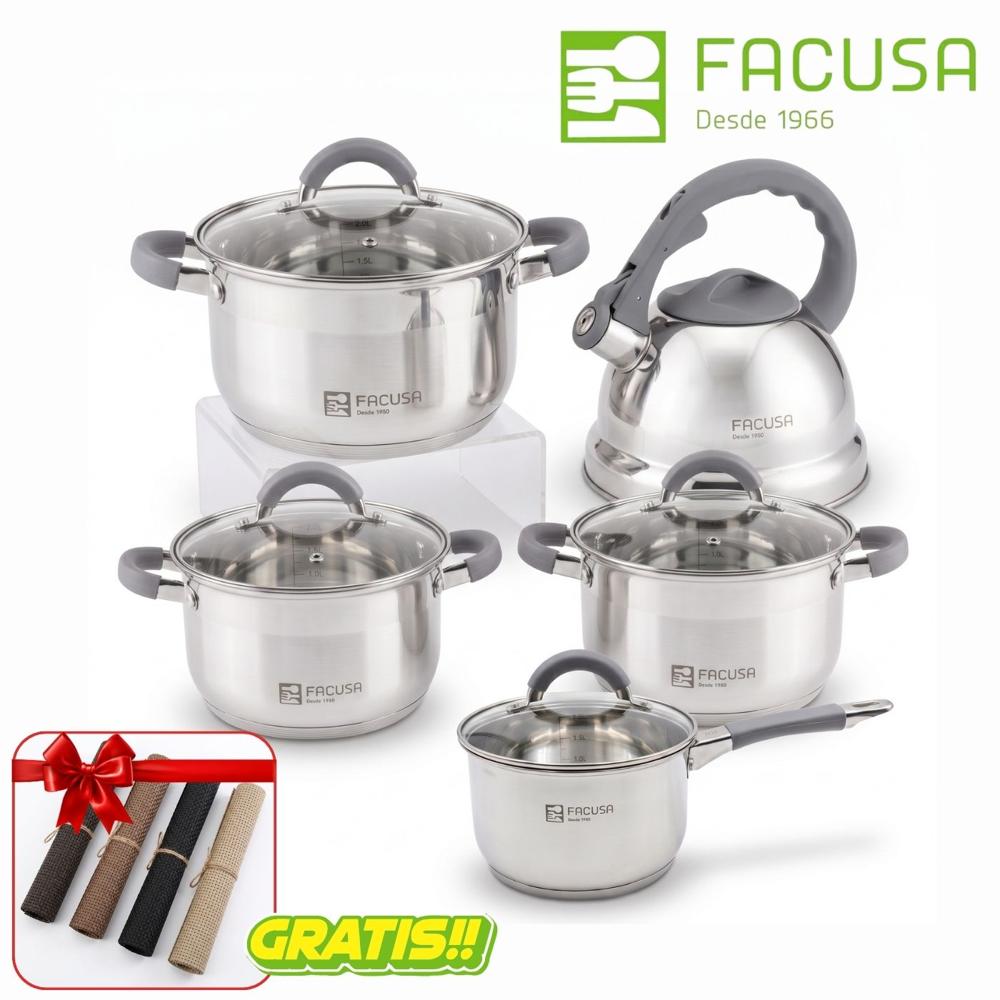 Juego De Ollas Facusa 10 Piezas Con Tetera De 3.5 Litros + Regalo