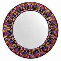Espejo decorativo de pared Reya Mándala Morado y Rosado 50 cm